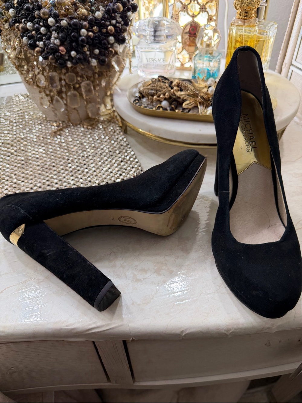 MICHAEL Michael Kors Black Suede Block Heel Pumps